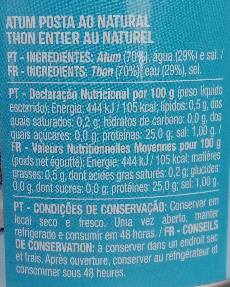 Foto da lista de ingredientes