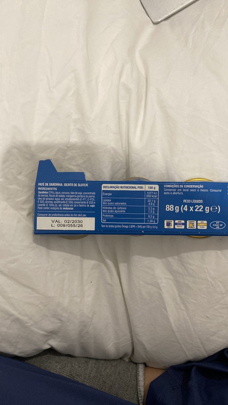 Foto da tabela nutricional