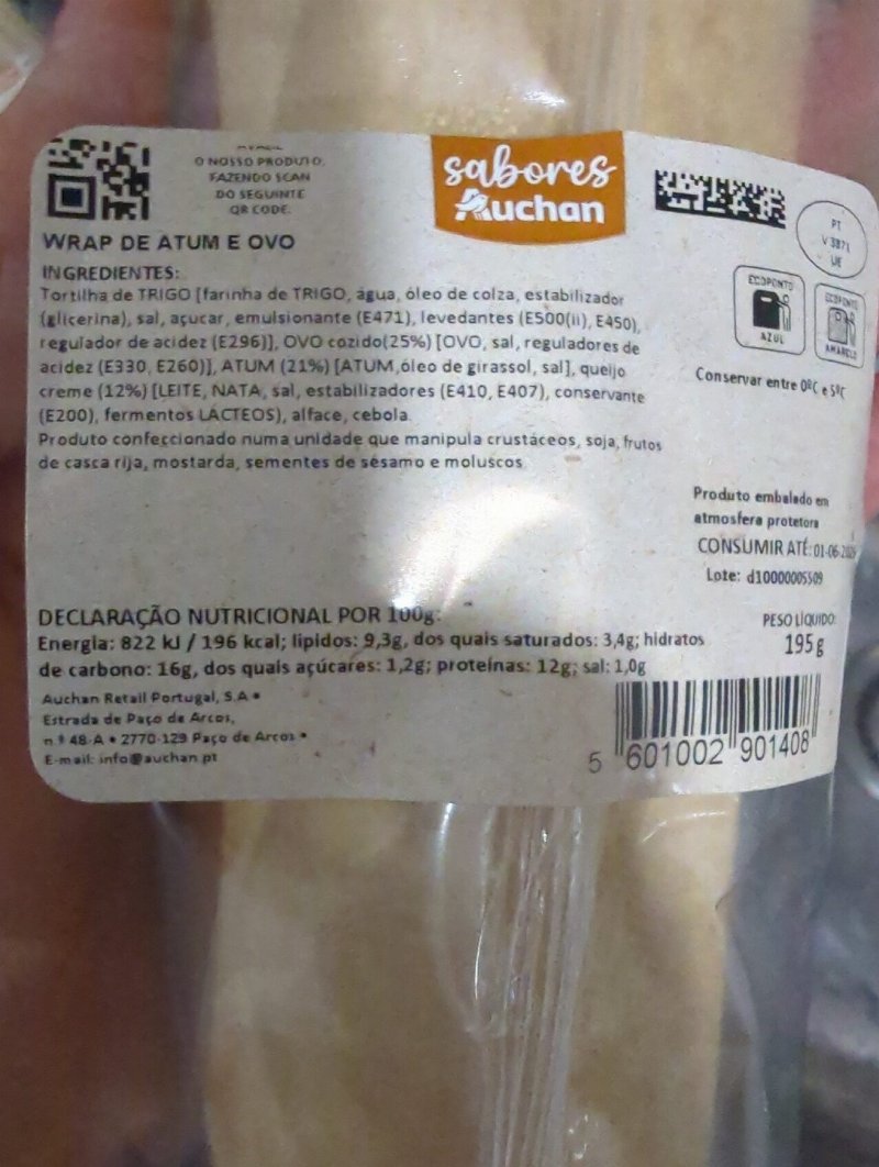 Foto da tabela nutricional