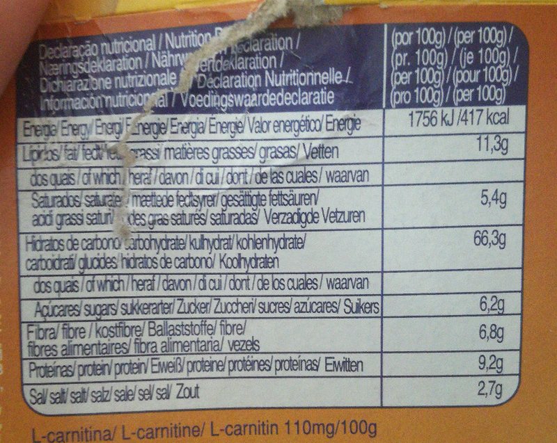 Foto da tabela nutricional