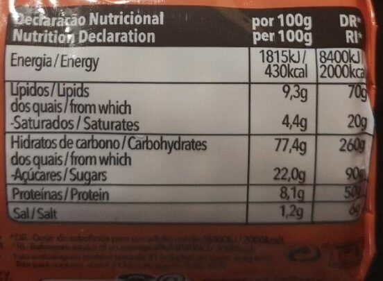 Foto da tabela nutricional