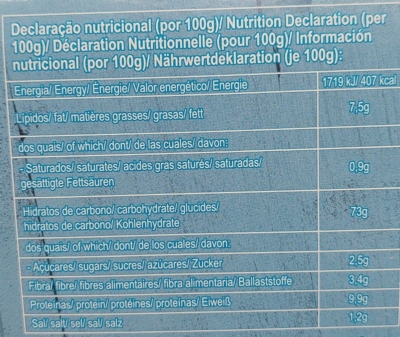 Foto da tabela nutricional