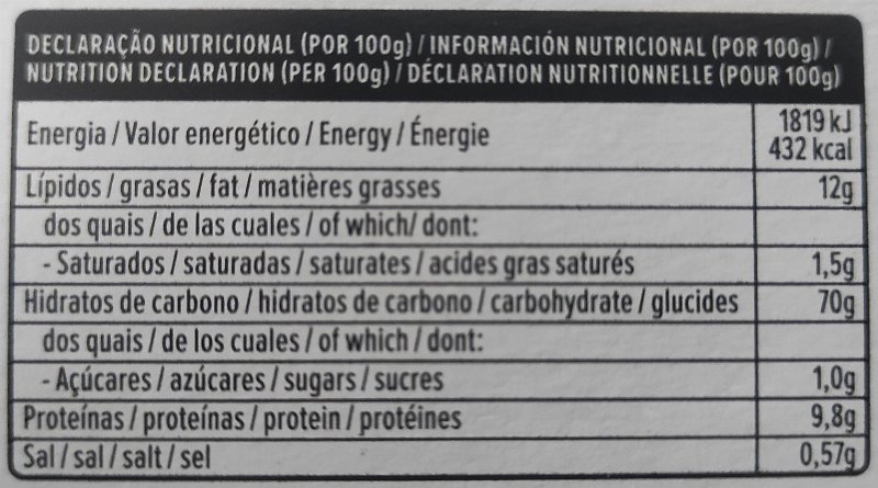 Foto da tabela nutricional