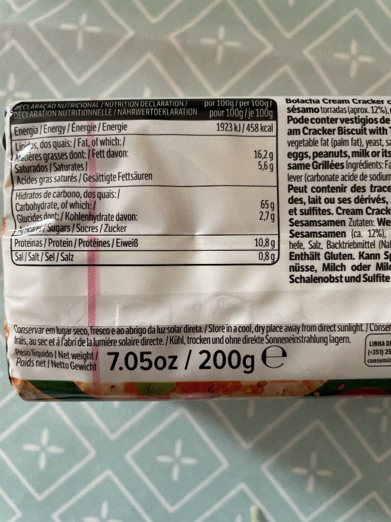 Foto da lista de ingredientes