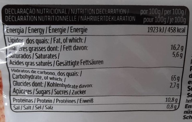 Foto da tabela nutricional
