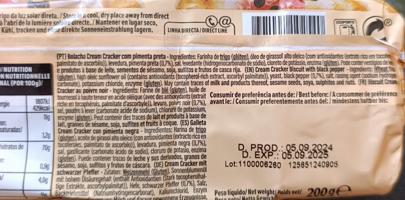 Foto da lista de ingredientes