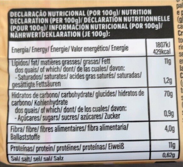 Foto da tabela nutricional