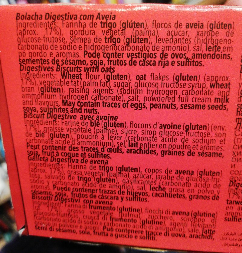 Foto da lista de ingredientes