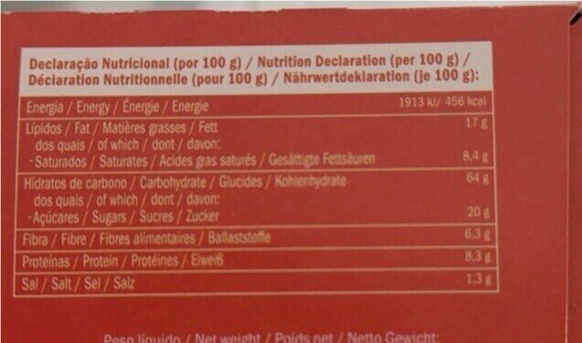 Foto da tabela nutricional