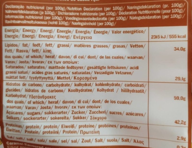 Foto da tabela nutricional