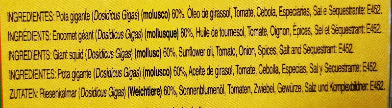 Foto da lista de ingredientes