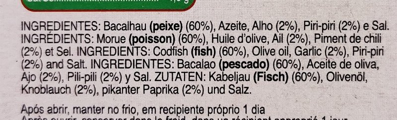 Foto da lista de ingredientes