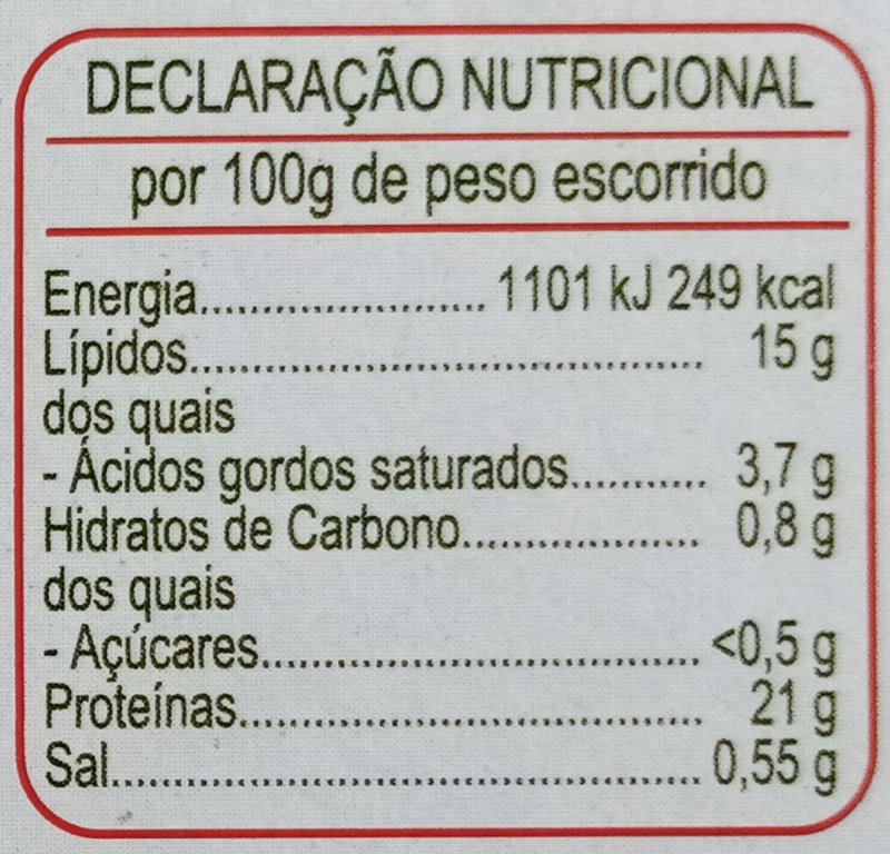 Foto da tabela nutricional