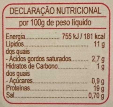 Foto da tabela nutricional