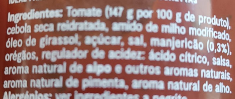 Foto da lista de ingredientes