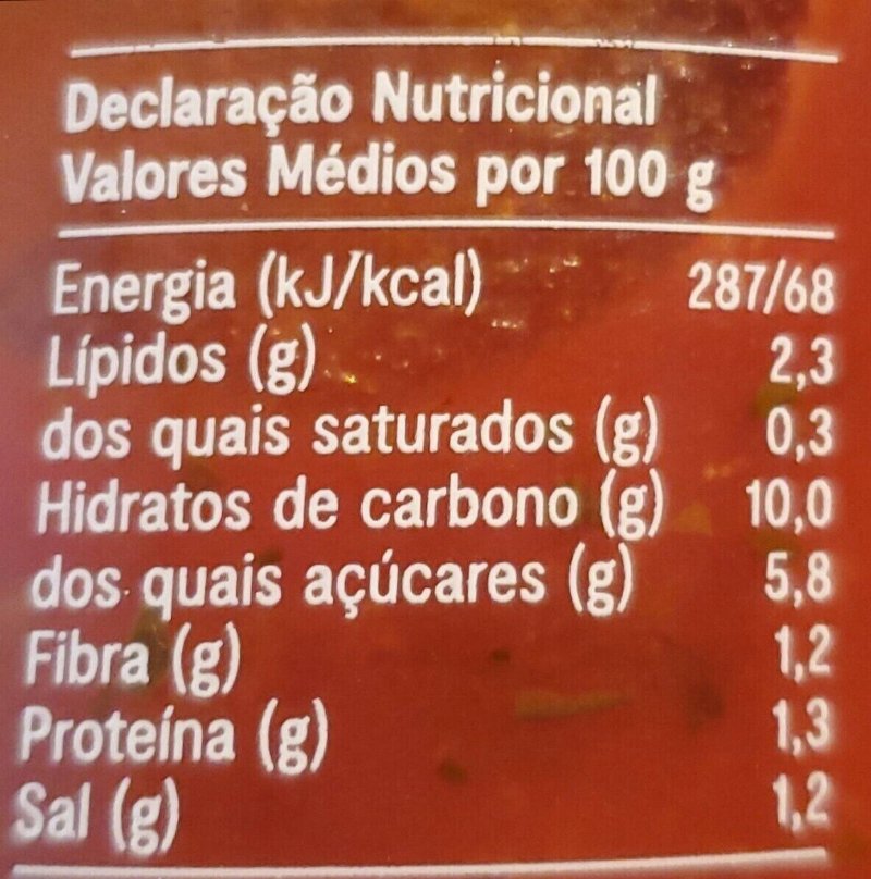 Foto da tabela nutricional