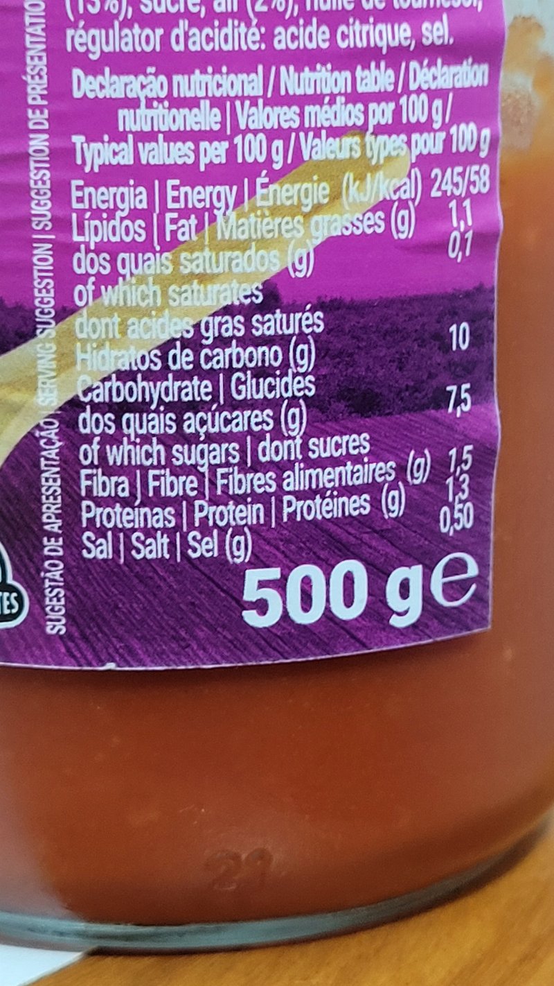 Foto da tabela nutricional
