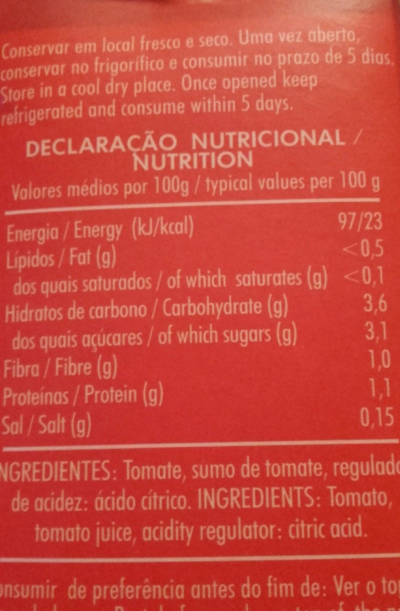 Foto da tabela nutricional