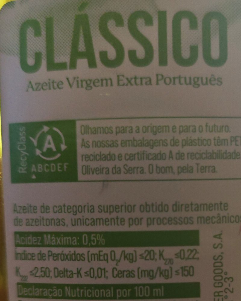 Foto da lista de ingredientes