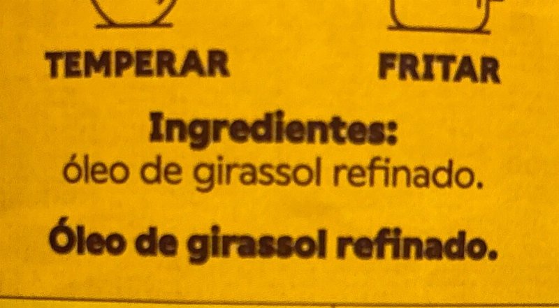 Foto da lista de ingredientes