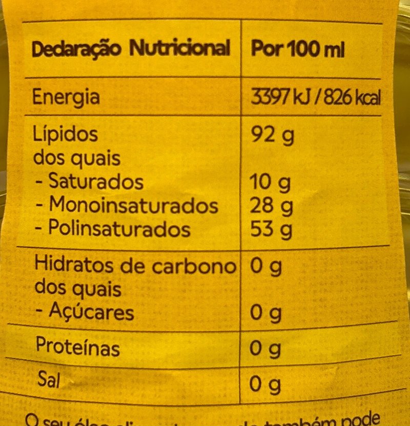 Foto da tabela nutricional