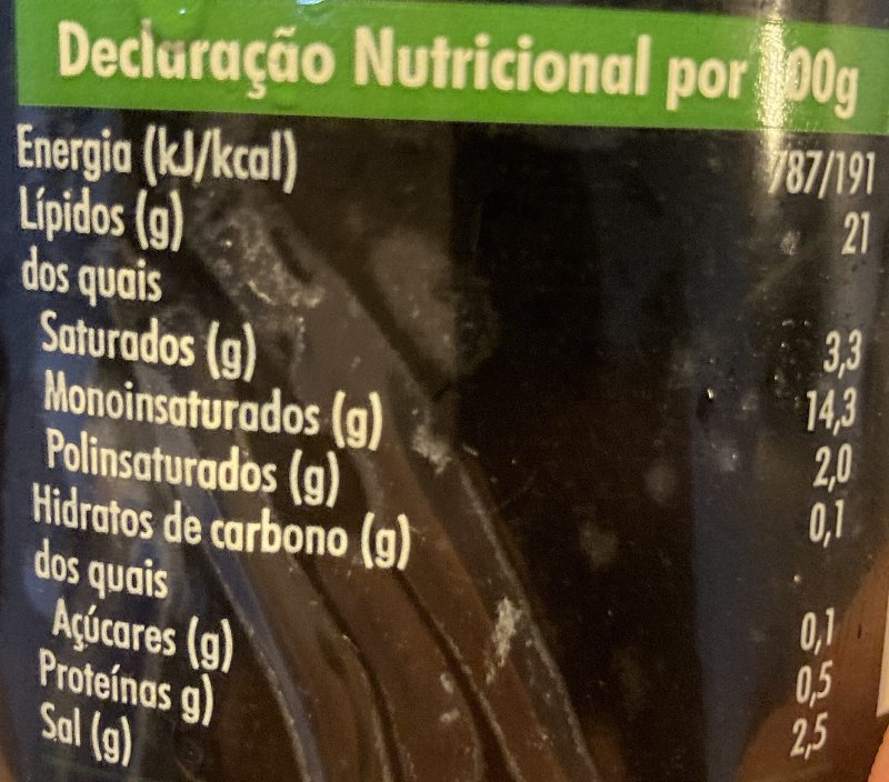 Foto da tabela nutricional