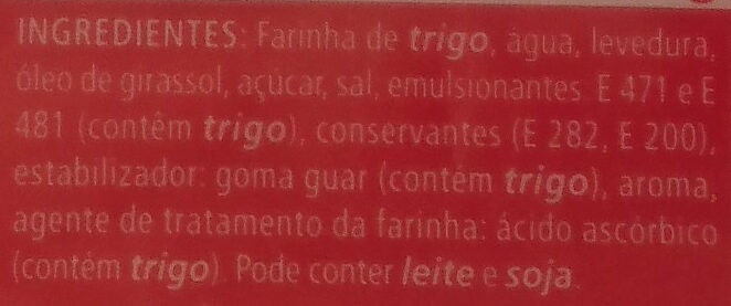 Foto da lista de ingredientes