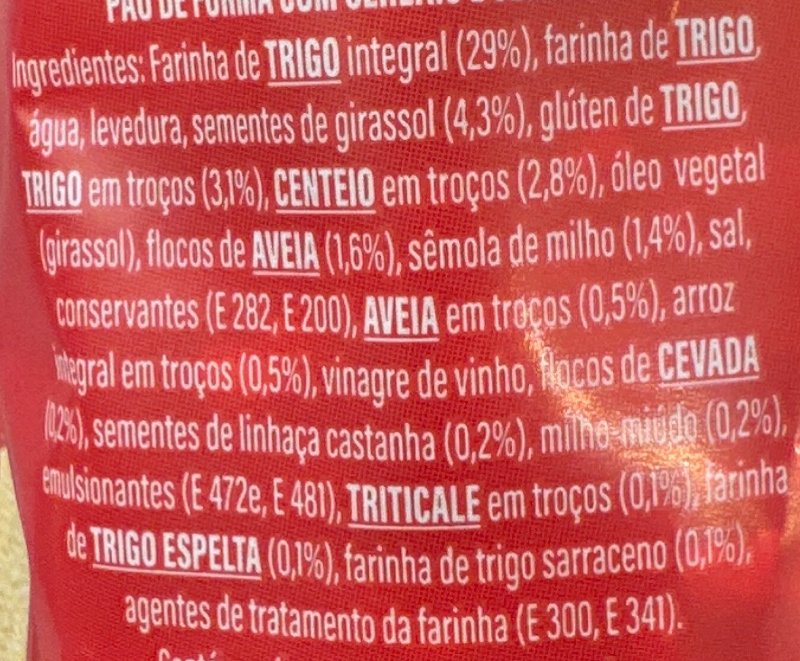 Foto da lista de ingredientes