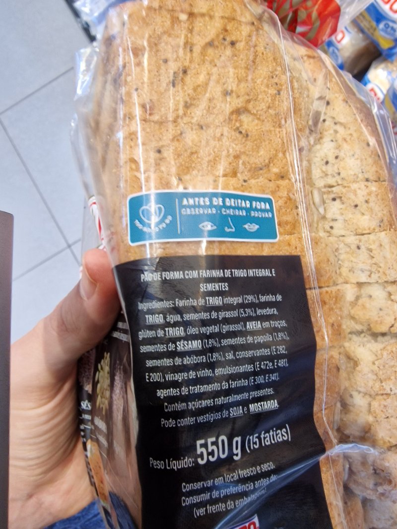Foto da lista de ingredientes
