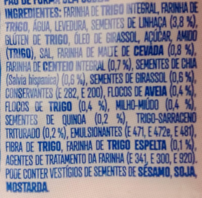 Foto da lista de ingredientes