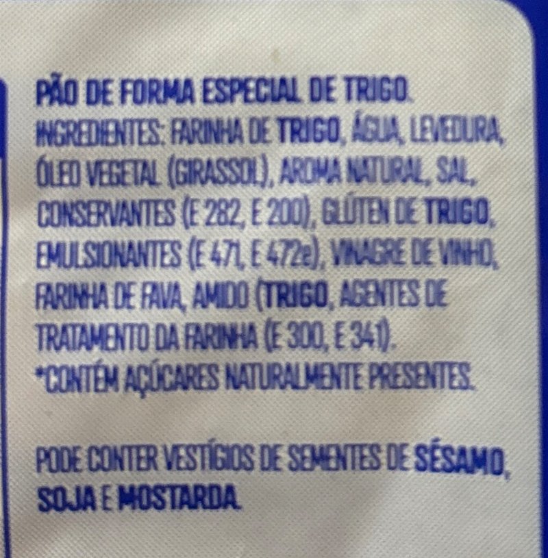 Foto da lista de ingredientes