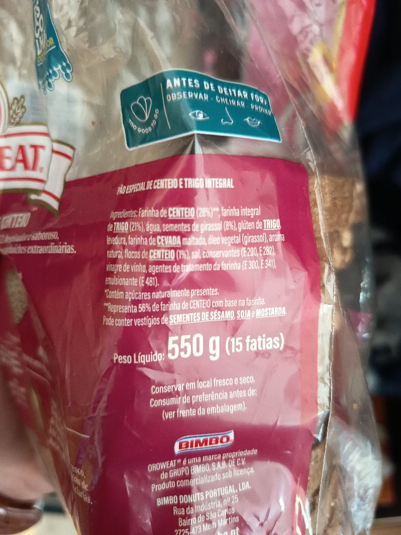 Foto da lista de ingredientes