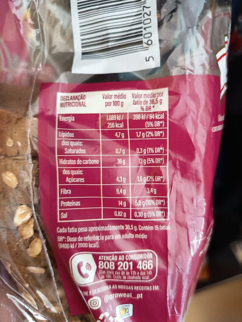 Foto da tabela nutricional