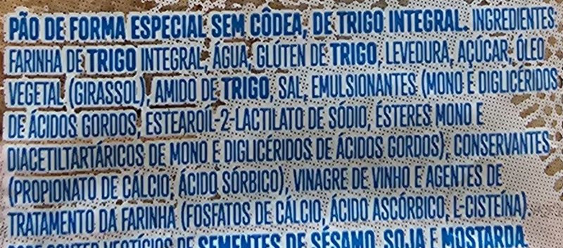 Foto da lista de ingredientes