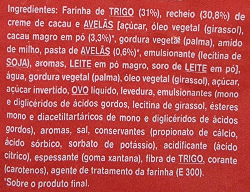 Foto da lista de ingredientes