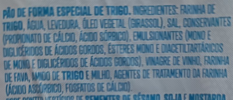 Foto da lista de ingredientes