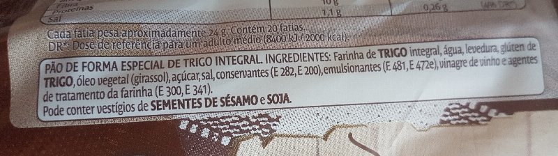 Foto da lista de ingredientes