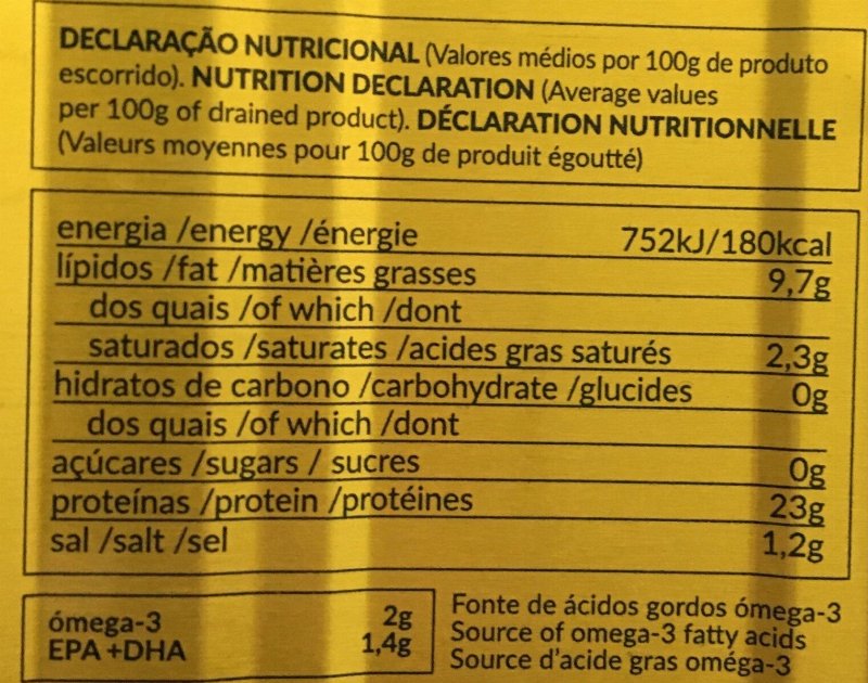 Foto da tabela nutricional