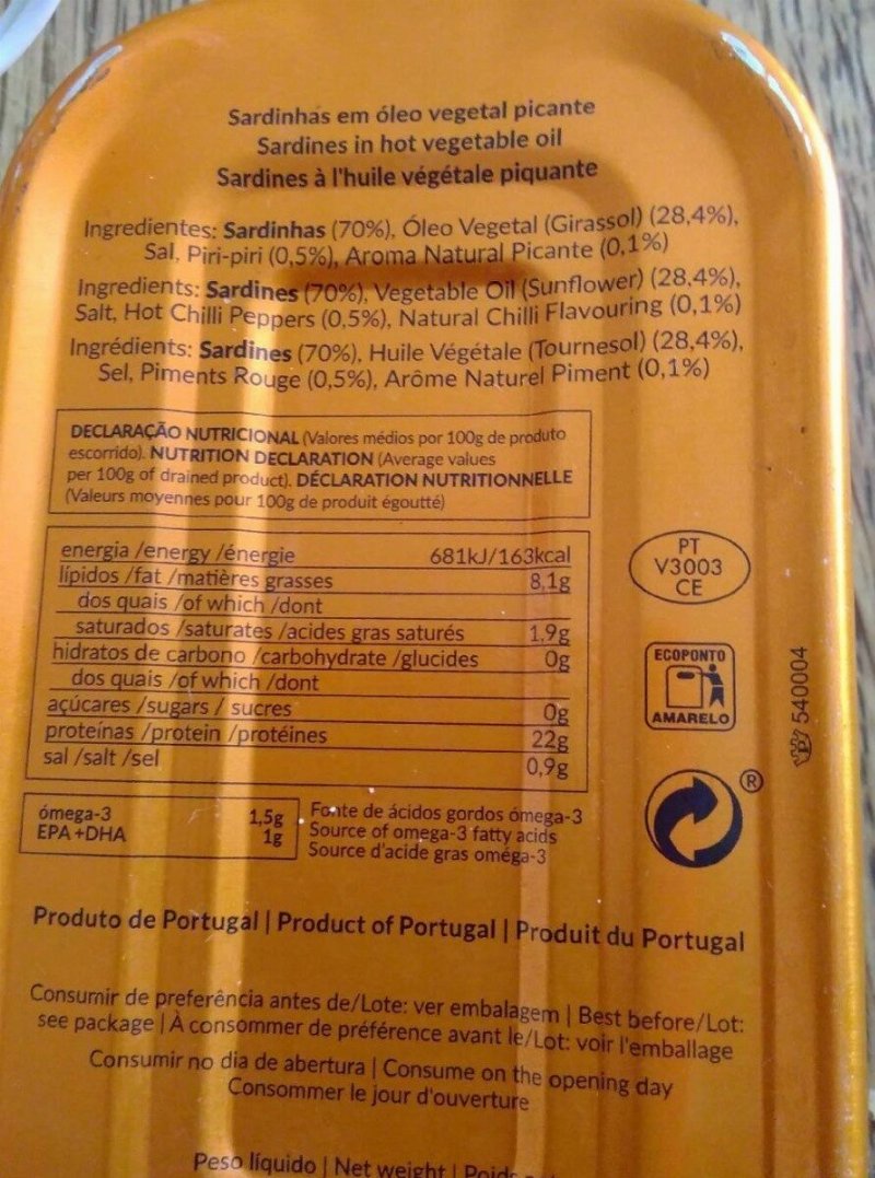 Foto da tabela nutricional