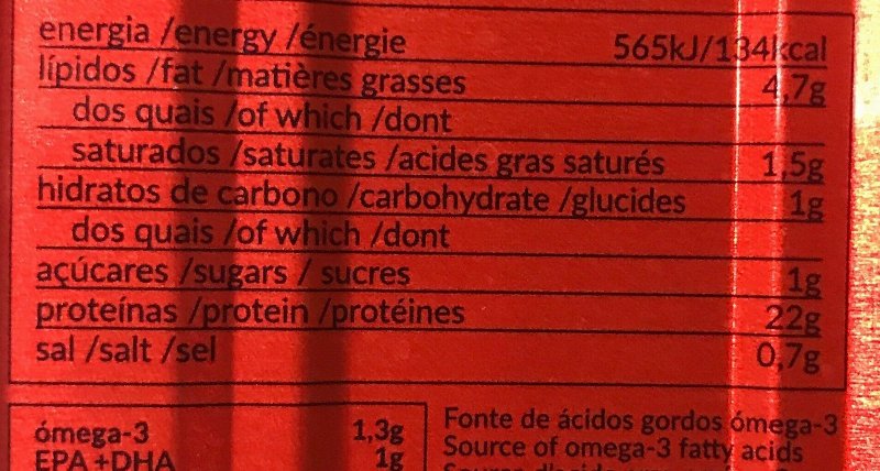 Foto da tabela nutricional