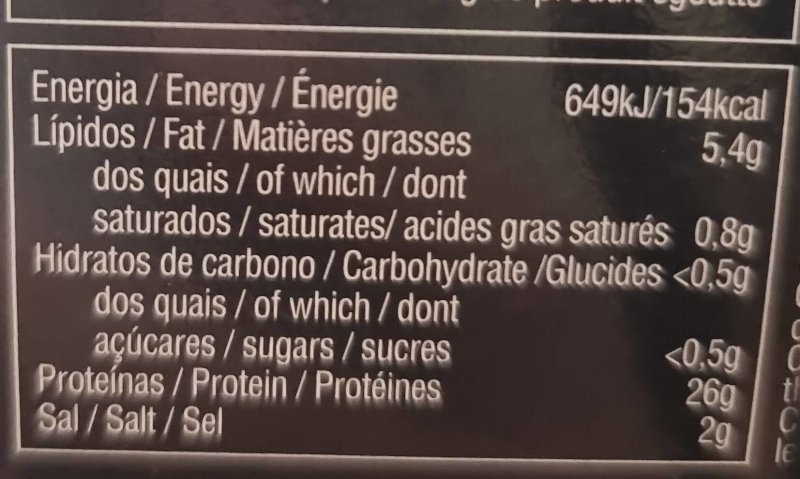Foto da tabela nutricional