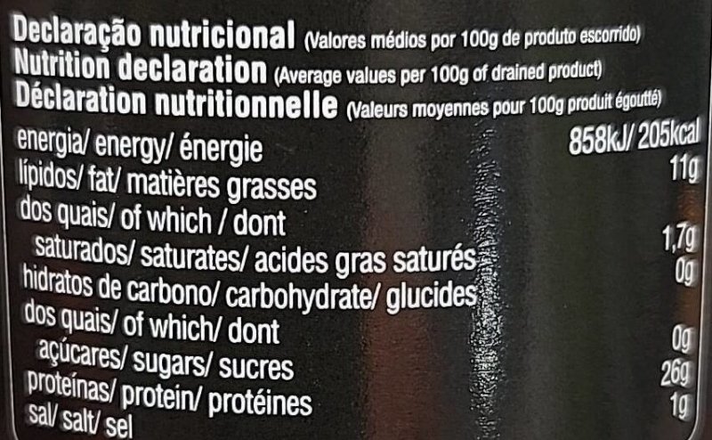 Foto da tabela nutricional