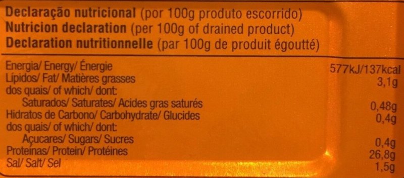Foto da tabela nutricional