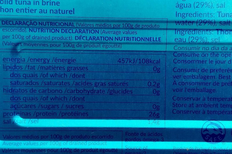 Foto da tabela nutricional