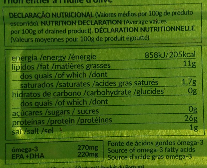 Foto da tabela nutricional