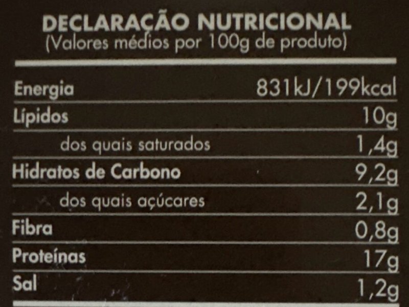 Foto da tabela nutricional