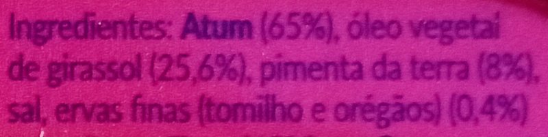 Foto da lista de ingredientes