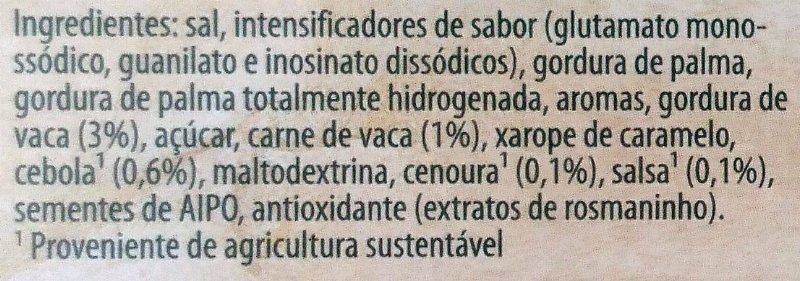 Foto da lista de ingredientes