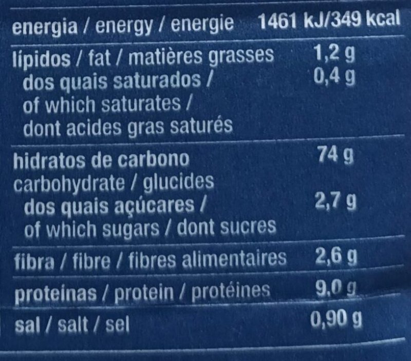 Foto da tabela nutricional