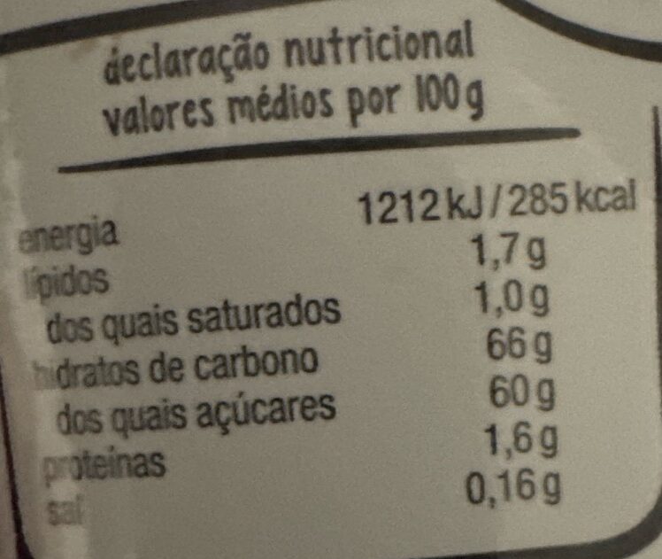 Foto da tabela nutricional